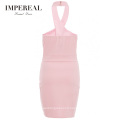 Twist Halterneck Pick Up Bodycon Tight Pattern Pink Party Dress